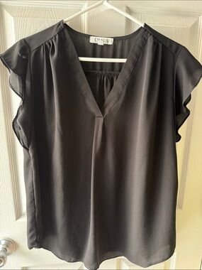 Chaus Black V-Neck Flutter-Sleeve Blouse